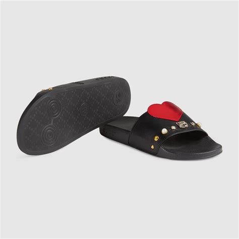 gucci studded embroidered slides|Gucci slide sandals.